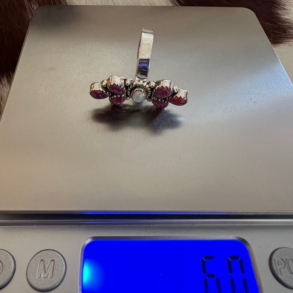 ❤️ Balloon Opal Cluster Navajo  Southwestern Artisan Ring Size Adjustable 6 to 8 - Picture 10 of 14